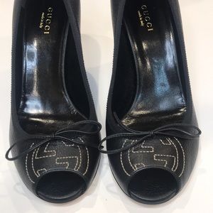Gucci Black Cellarius Soft Peep Toe Wedge